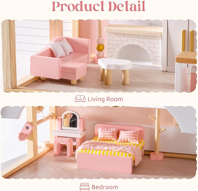 ROBOTIME Wooden Dollhouse Furniture Set, Dollhouse Accessories and Pretend Play - Image 3