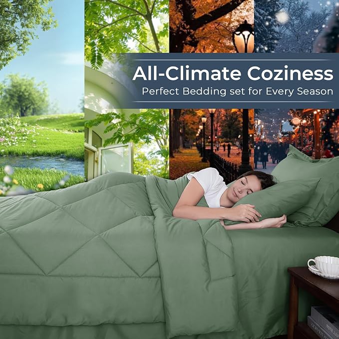 HEVUMYI Sage Green California King Comforter Set - Image 3