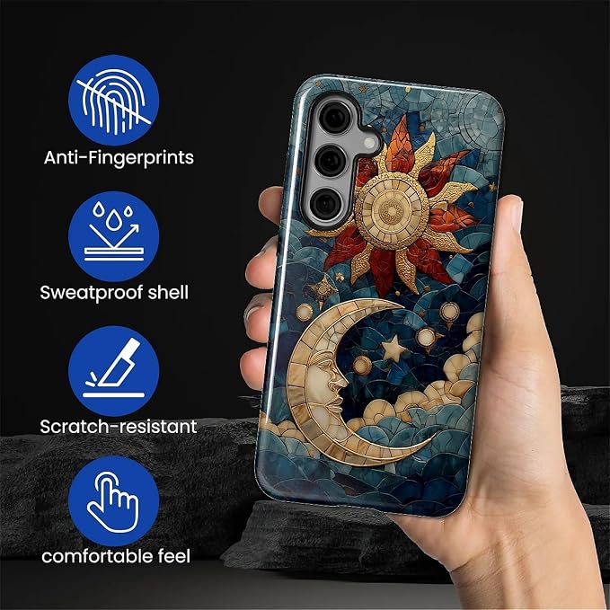 Case for Samsung Galaxy S25 Case, Sun Moon Stars Faux Stained Glass Design - Image 3