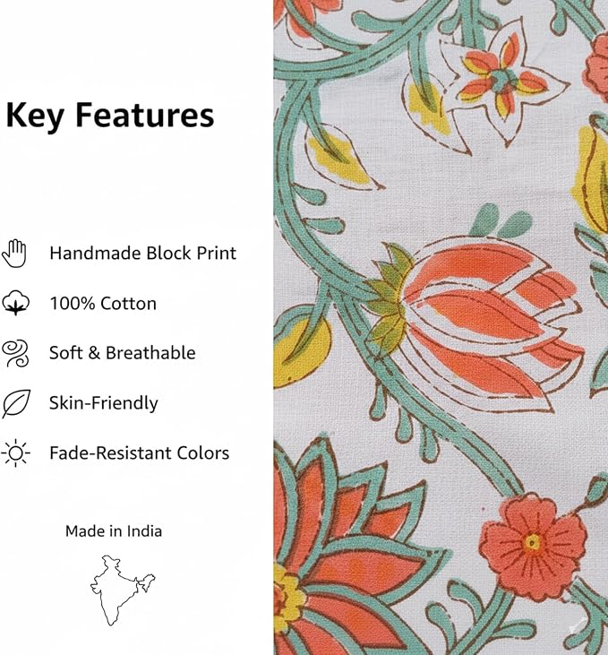 E-Tailor® Hand-Block Printed Pre-Cut Cotton Fabric Ideal - Image 3