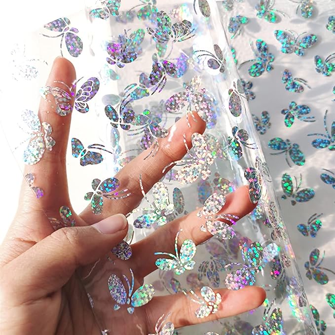 HYANG Transparent Butterfly PVC Super Clear Holographic Vinyl Faux Leather - Image 2