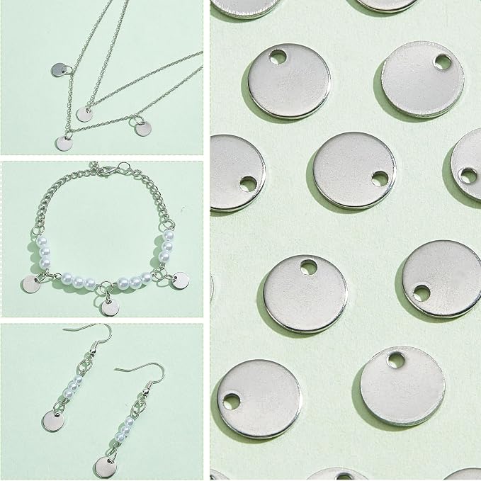 PH PandaHall 100 Pcs 304 Stainless Steel Flat Round Blank Stamping Tag Pendants - Image 4