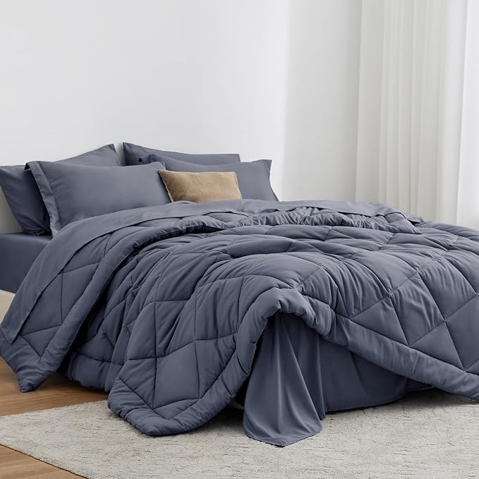 Love's cabin Queen Comforter Set Navy Blue, 7 Pieces Queen Bed in a Bag by Lovescabin
