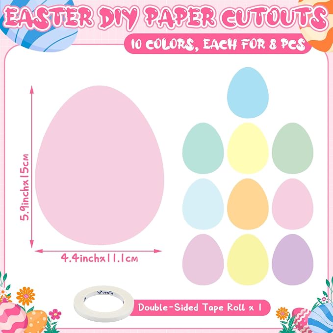 Funrous 80 Pcs Easter Egg Cutouts Pastel Egg Shape Paper Cutouts Easter - Image 2