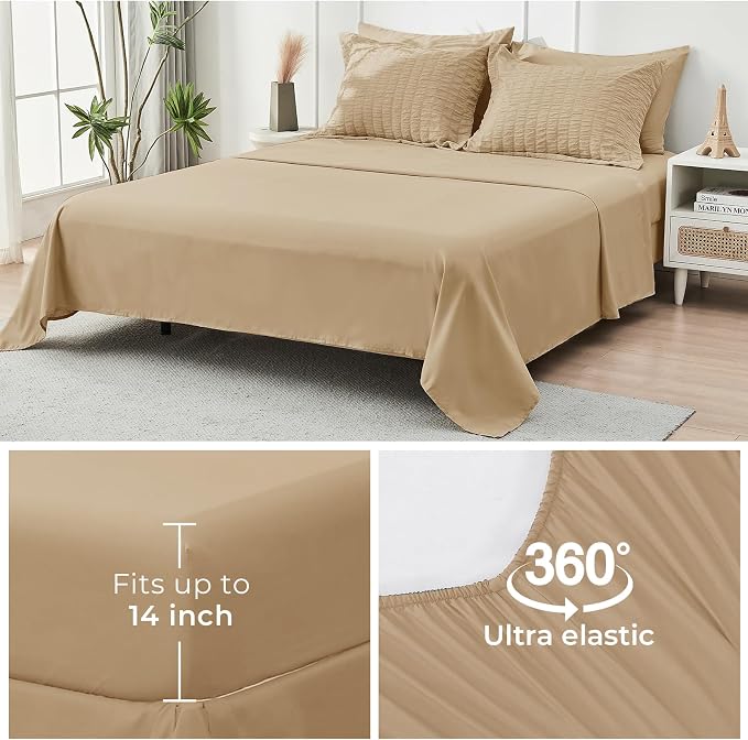 HYMOKEGE Khaki Twin Comforter Set Seersucker 5 Pieces, All Season Luxury Bed in - Image 7