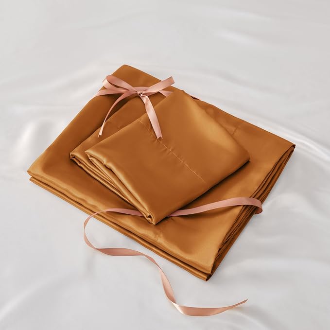BEDELITE King Size Sheets Set, Luxury Soft Burnt Orange Satin Sheets - Image 7