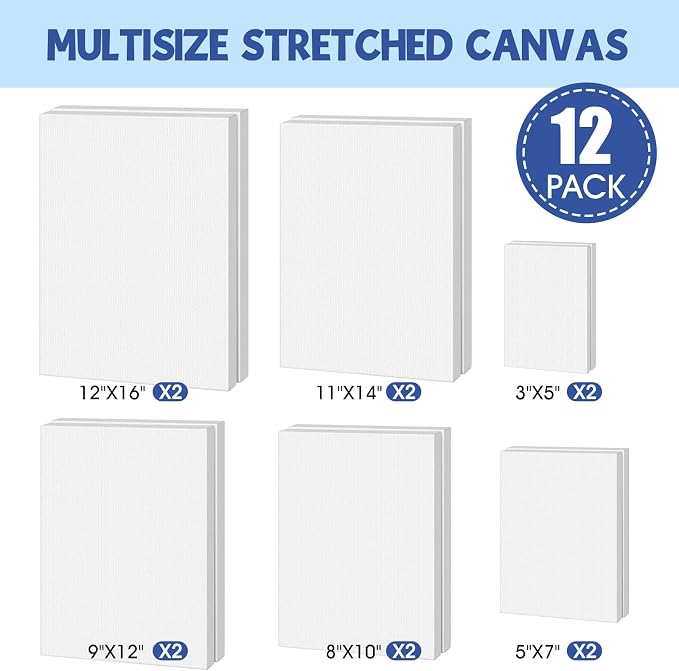 FUMILE Stretched Canvas for Painting, Blank Canvases for Painting Multi 12 Pack - Image 2