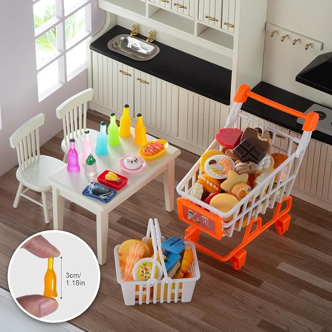 Diinokiy 200Pcs Dollhouse Miniature Food Drinks Bottle Cooking Toys Kitchen - Image 3