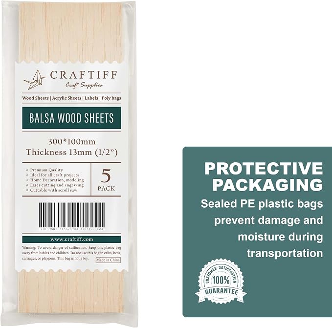 Balsa Wood Sheets 1/2" Inch Thick 12" x 4" Unfinished Wooden Board by Craftiff - Image 4