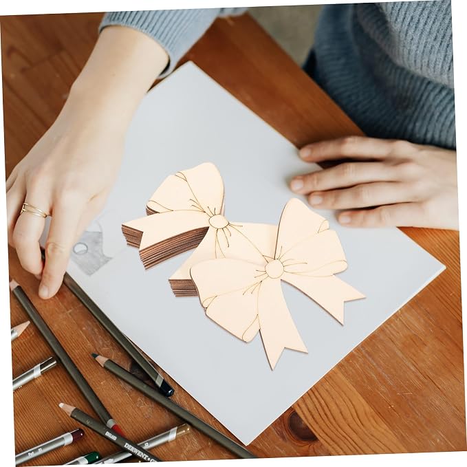 10Pcs Unfinished Wood Bowknot Craft Supplies Natural DIY Shapes - Image 2