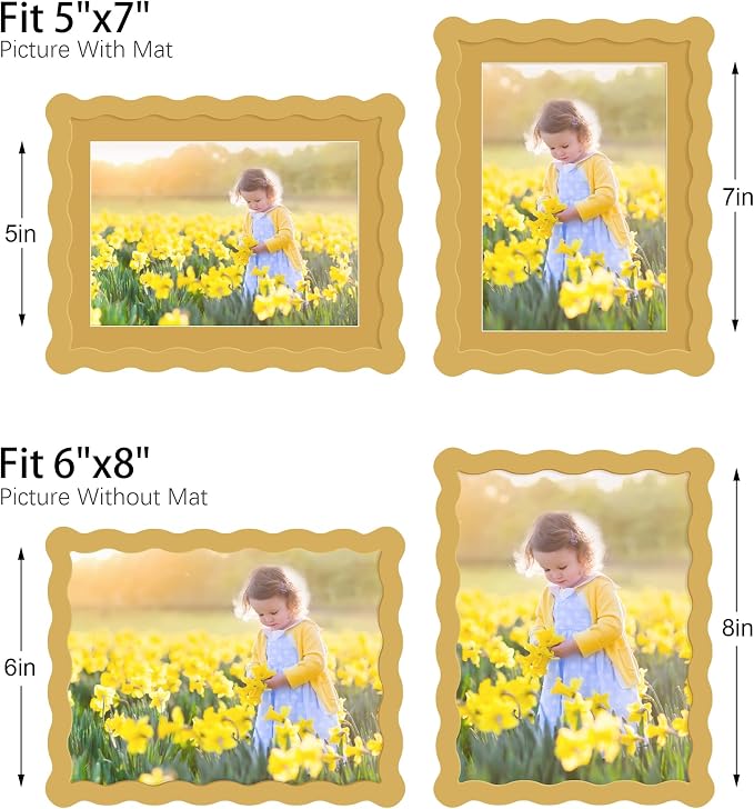 6x8 Picture Frame with Mat for 5x7, Wavy Edge Wooden Real Glass Photo Frame for - Image 3