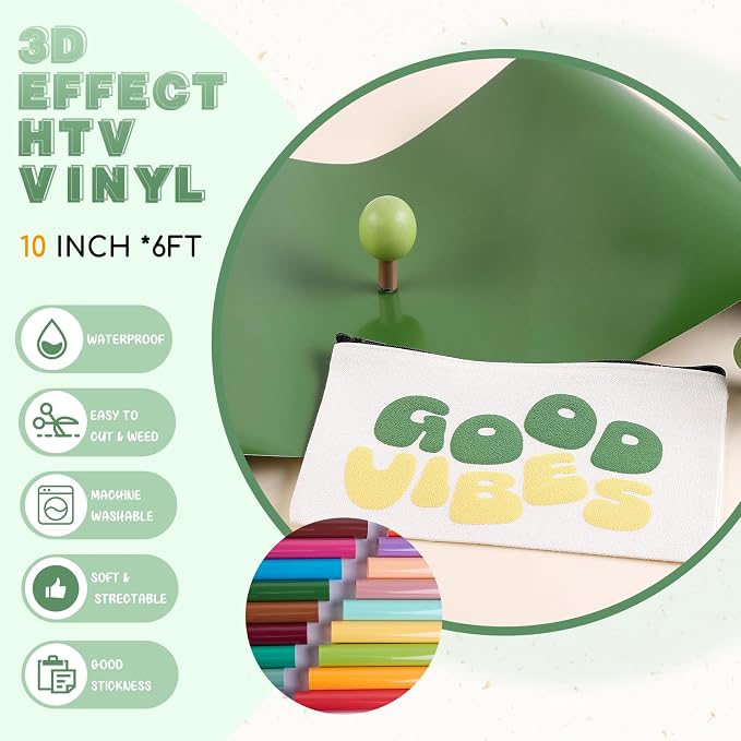 Tintnut Medium Forest Green Puff HTV Vinyl Roll, easy cut & weed, stretch - Image 2