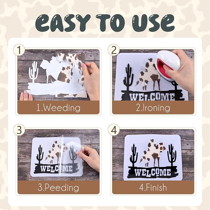 Tintnut Beige Cowhide Heat Transfer Vinyl Roll, easy cut & weed, stretch - Image 4