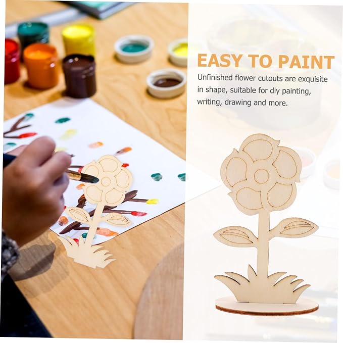 Toyvian 12Pcs Unfinished Wooden Flower Ornaments - Image 3