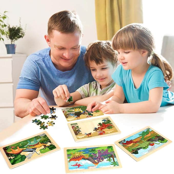 Wooden Puzzles Dinosaur Toys for Kids Ages 3-5, Preschool Educational Brain - Image 4
