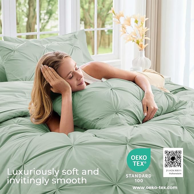 Sasttie Twin Comforter Set, 5-Piece Bed in a Bag, Pintuck Bedding Sets - Image 3