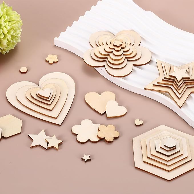 PATIKIL 10mm Wooden Flowers, 50 Pack Unfinished Wood Flowers Blank Wooden - Image 5