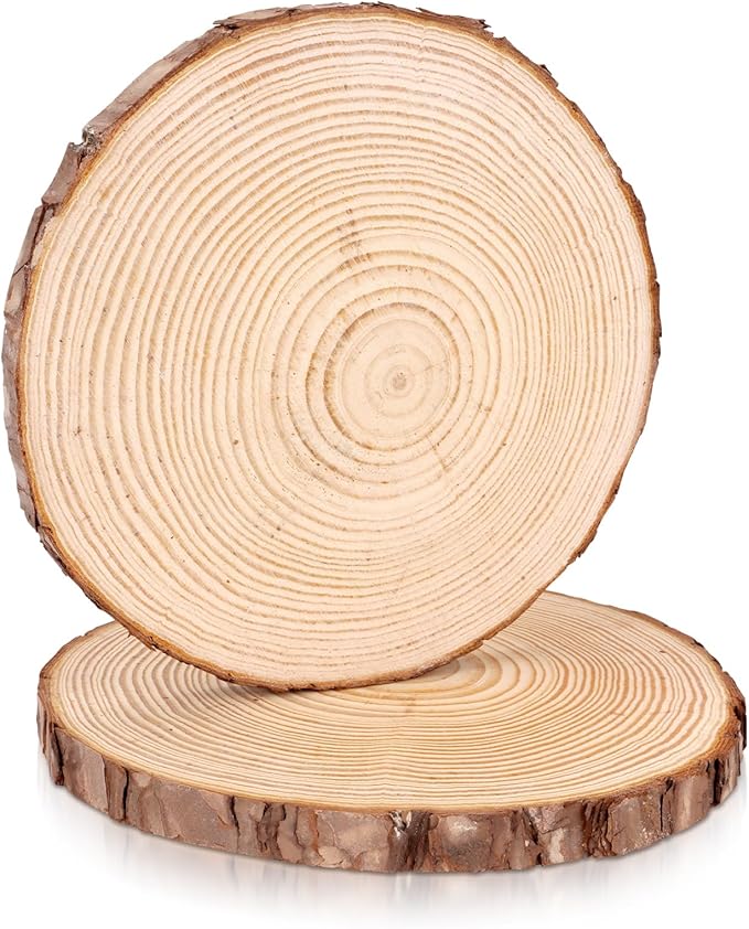 FSWCCK 2 Pack Nature Unfinished Round Wood Slices, 8-9 Inches Wooden Circle by FSWCCK