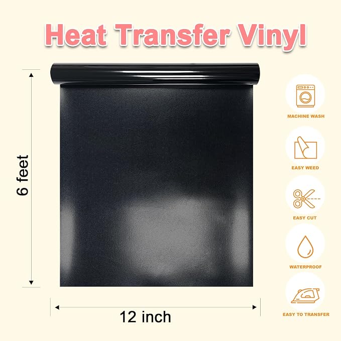 DUEUIOE Black Puff Vinyl Heat Transfer 12Inch x 6Ft, Puff Htv - Image 2