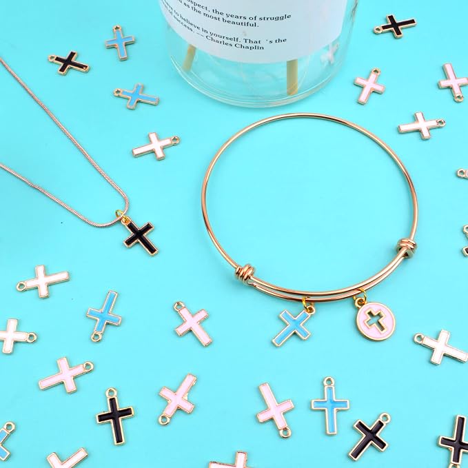 40pcs Enamel Cross Crucifix Charms Alloy Jesus Blessing Cross Dangle Pendants - Image 7