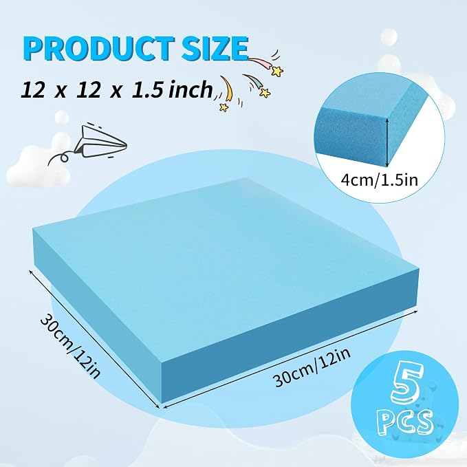 LuckyFoam Blue 5 Pack 12x12x1.5 inch Foam Sheets 1.5 Inch Thick | Polystyrene - Image 2