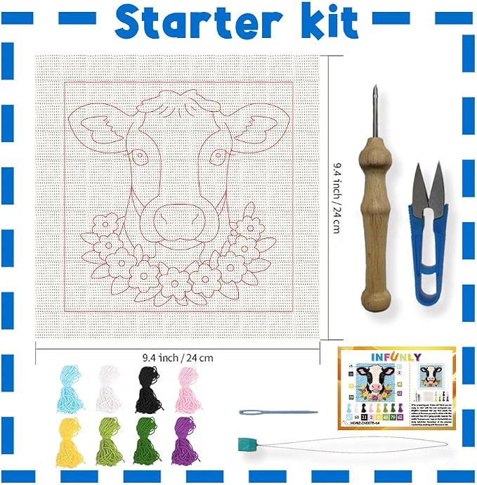 INFUNLY Cow Punch Needle Kit Dairy Cattle DIY Embroidery Punch Needle Set - Image 4