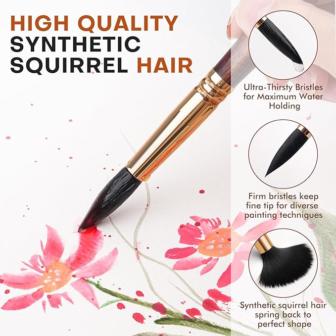 Watercolor Brushes Professional, Fuumuui 10Pcs Synthetic Squirrel Hair Water - Image 3
