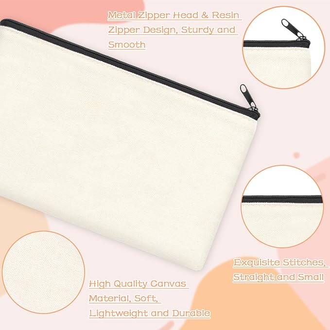 ZeeDix Canvas Zipper Pouch Bulk – 8.3 x 5 Inches Cotton Canvas Pouches - Image 3