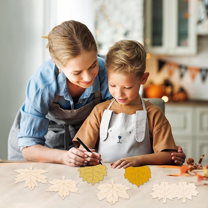 24 PCS Unfinished Wooden Fall Crafts, Maple Leaves Shaped Hanging Ornaments DIY - Image 5