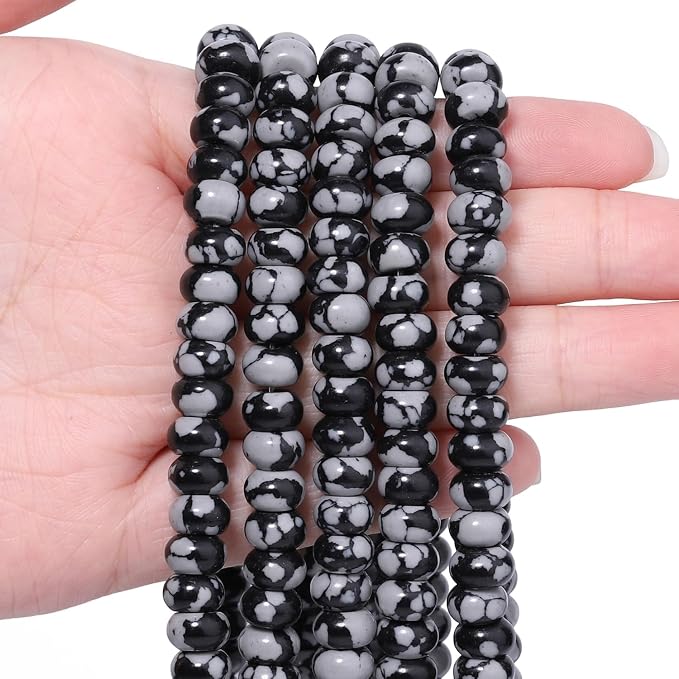 Songxi 5x8mm Natural Snowflake Obsidian Stone Rondelle Beads, Gemstone by SongXi