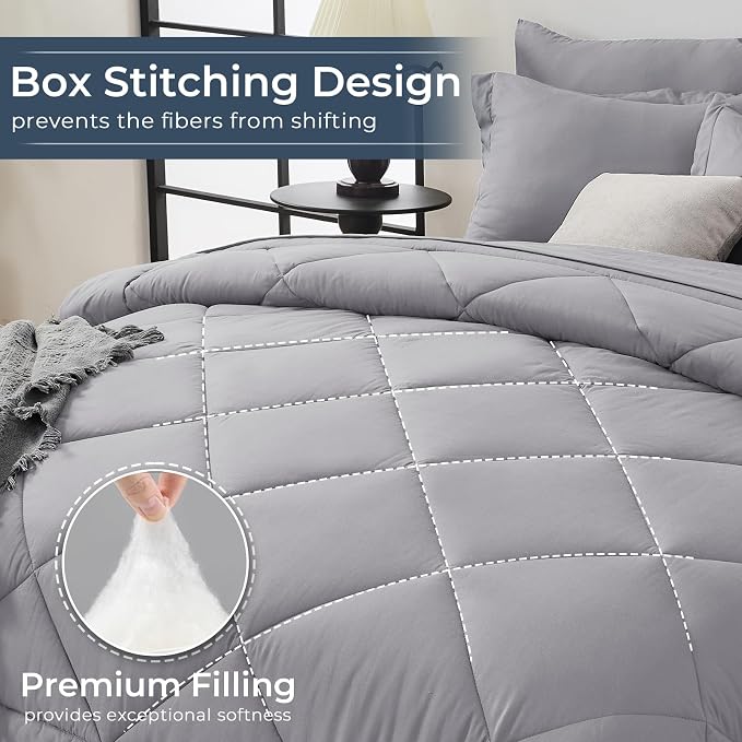 HEVUMYI Light Grey Queen Comforter Set - Image 4