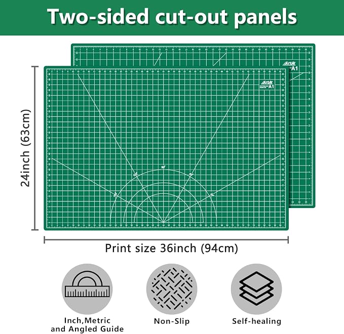 ArtAt Self Healing Cutting Mat: 24 x 36 inch Green Large 5-Ply Double-Sided - Image 2
