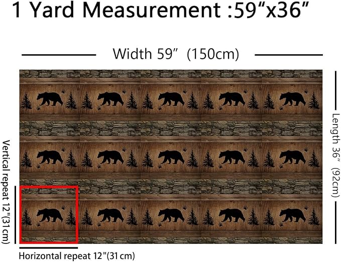 Rustic Bear Fabric by The Yard, Vintage Wildlife Silhouette Waterproof Outdoor - Image 2