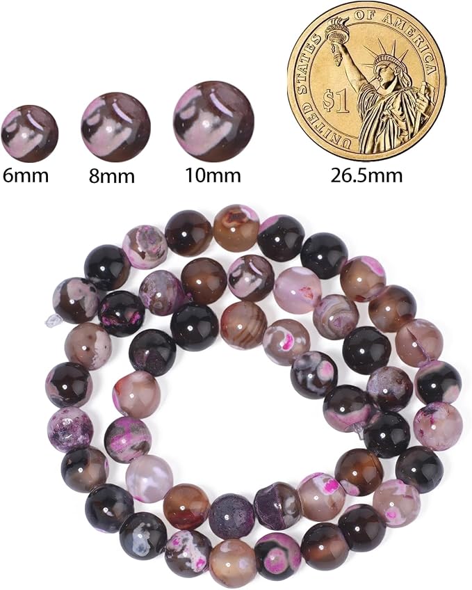 45pcs Round Loose Red&Coffee Fire Agate Beads - Image 2