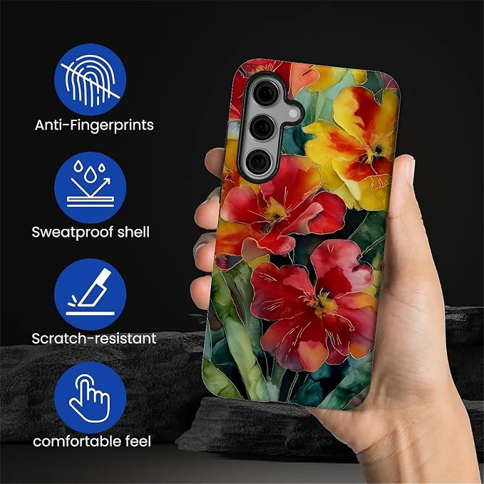 Case for Samsung Galaxy S24 FE Case, Vintage Floral Girly Design Hybrid Dual - Image 3
