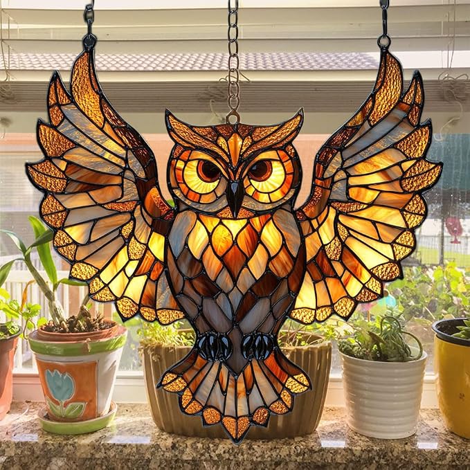Owl Faux Tiffany Acrylic Suncatcher Stained Glass Effect Window Car Hanging - Image 4
