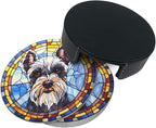 Drink Coaster Set of 6, Schnauzer Dog Mom Lover Gift, Leather Drink Coasters - Image 5