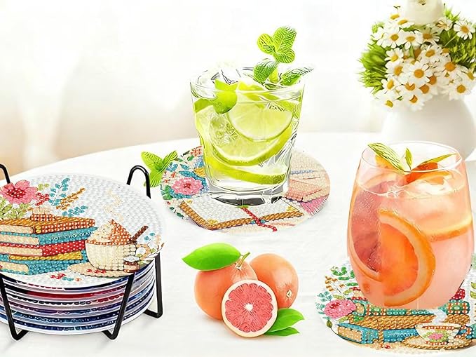 Benjenes 8 PCS Diamond Art Coasters Kits Book Diamond Painting Coaster | - Image 7
