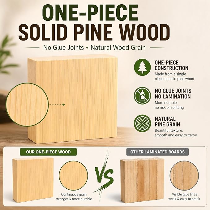 4 Pcs Solid Wood Blocks 4x4x1 Inch Unfinished Whittling Blocks - Image 3
