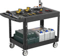 Heavy Duty Flat Top Utility Cart with Wheels 2-Tier Utility Plastic Service Work Cart for Shop, Garage, Warehouse, Maintenance 550 lbs