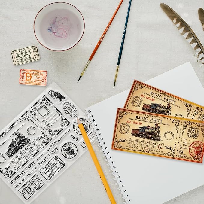 GLOBLELAND Vintage Train Ticket Clear Stamps - Image 7