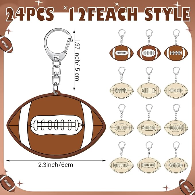 RattanView 24 Pcs Football Craft Color Your Own Keychains DIY Craft Wooden - Image 2