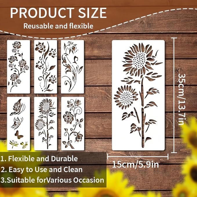 6 Pcs Large Flower Stencils for Painting, 5.9 X 13.7 Inch Flower Stencils for - Image 2