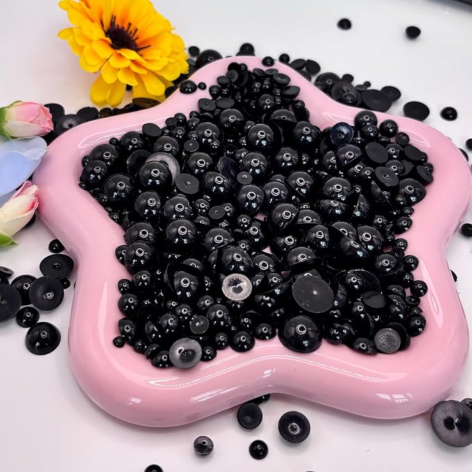 1500PCS 3-14mm Black Flatback Pearls, 150g Black Half-Round ABS Pearls - Image 4