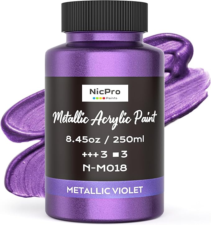 Nicpro Metallic Violet Acrylic Paint, 8.45oz/250ml Purple Craft Paint, | Large by Nicpro