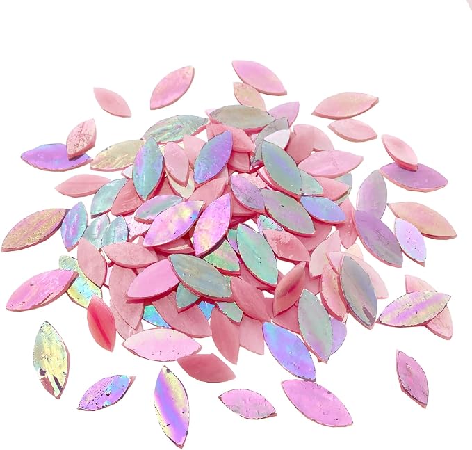120 Pcs Iridescent Pink Petal Mosaic Tiles, Hand Cut Stained Glass Petals by KALUCION