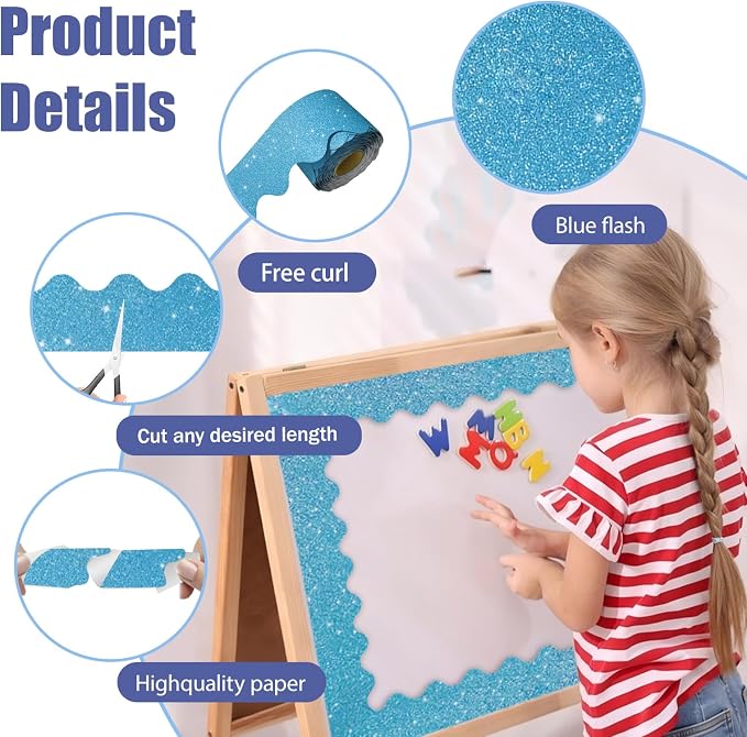 70Ft Shine Blue Bulletin Board Borders，Scalloped Poster Boards Decorations Trim - Image 3