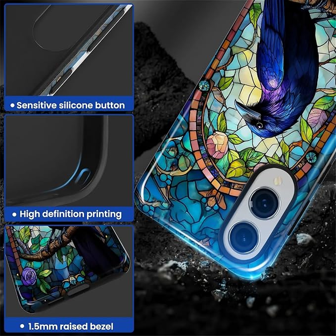 for Samsung Galaxy S25 Edge Case, Crow Faux Stained Glass Pattern Glossy 2 in 1 - Image 4