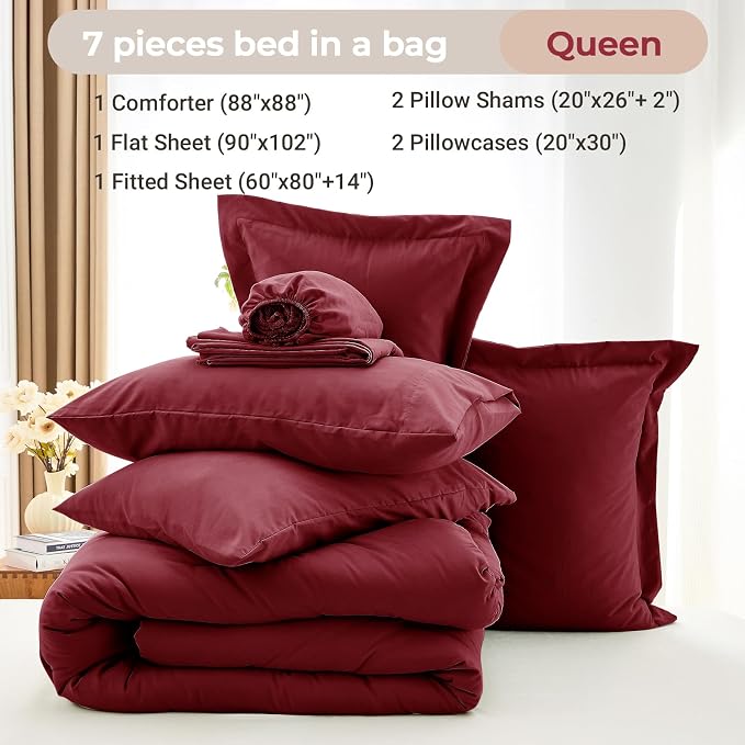 MUXHOMO 7 Pieces Queen Comforter Set, Soft Bed in a Bag Queen Size, All Season - Image 5