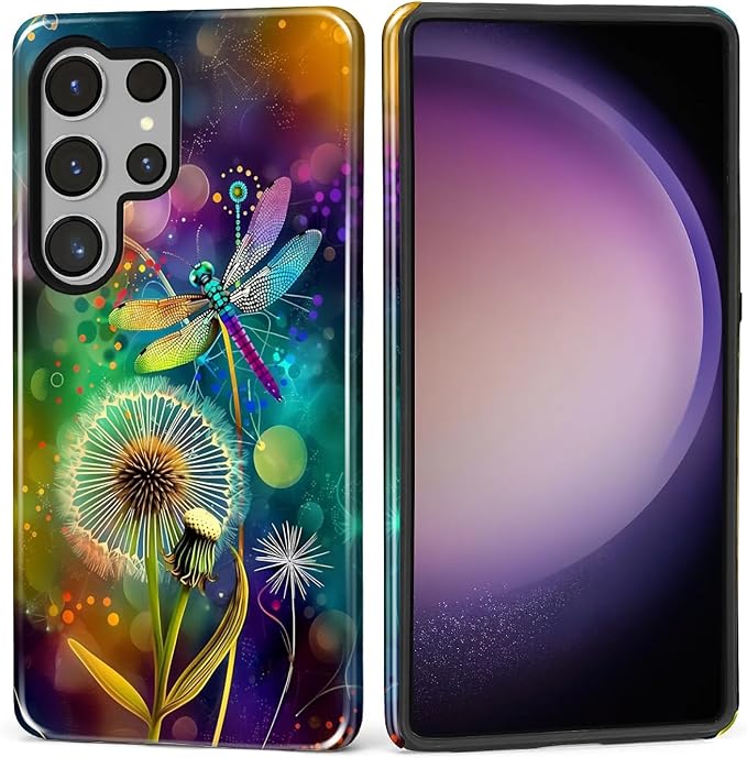 for Samsung Galaxy S25 Ultra Case, Dragonfly Dandelion Colorful Pattern Glossy by Teonvpu